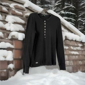 Women’s Lauren Ralph Lauren Stretch Knit SM Black Half Button Long Sleeves